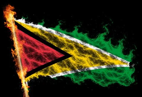 3D Flag on flames Stock Photos