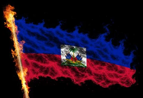 3D Flag on flames Stock Photos