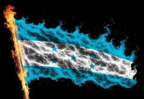 3D Flag on flames Stock Photos