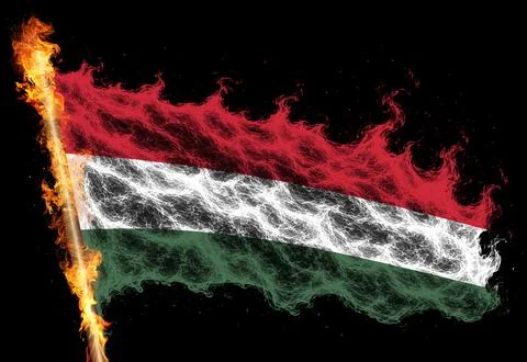 3D Flag on flames Stock Photos