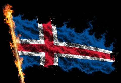 3D Flag on flames Stock Photos