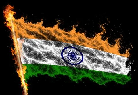 3D Flag on flames Stock Photos