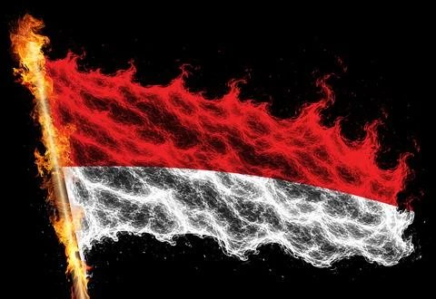 3D Flag on flames Stock Photos