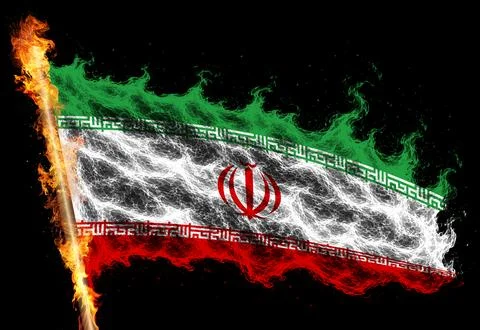 3D Flag on flames Stock Photos
