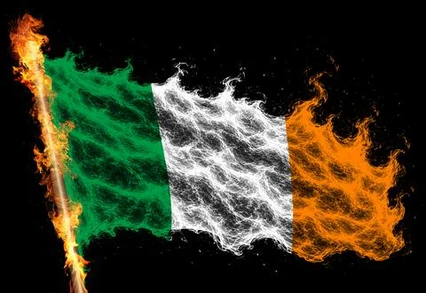 3D Flag on flames Stock Photos
