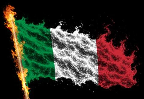 3D Flag on flames Stock Photos