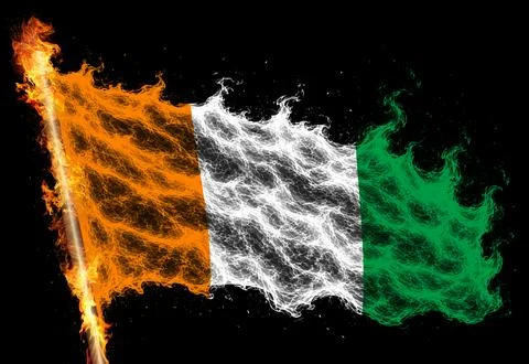 3D Flag on flames Stock Photos