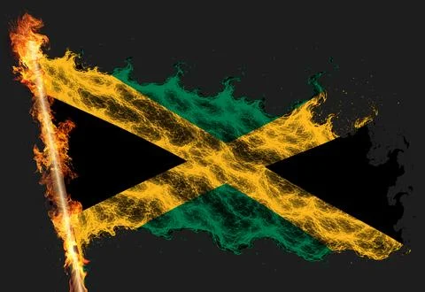 3D Flag on flames Stock Photos