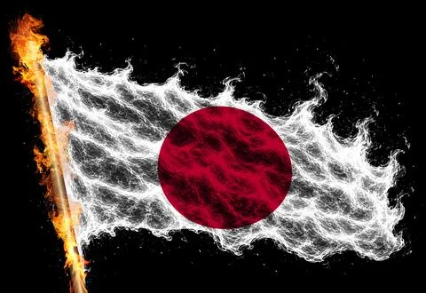 3D Flag on flames Stock Photos