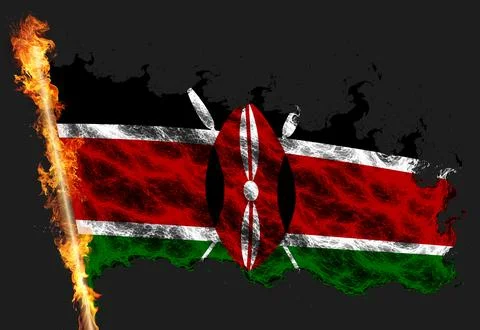 3D Flag on flames Stock Photos