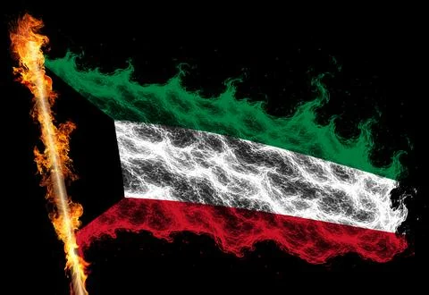 3D Flag on flames Stock Photos