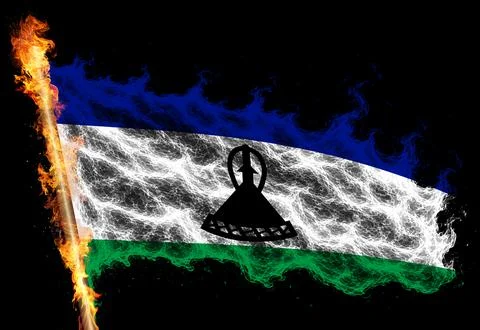 3D Flag on flames Stock Photos