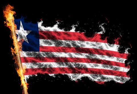 3D Flag on flames Stock Photos