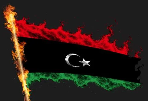 3D Flag on flames Stock Photos