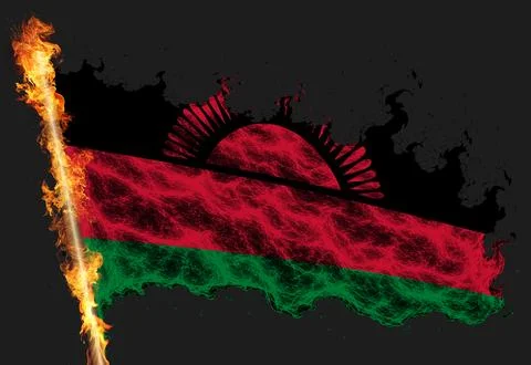 3D Flag on flames Stock Photos