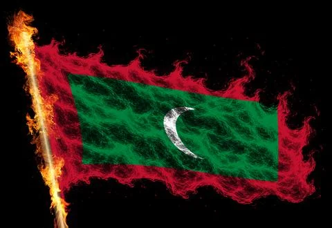 3D Flag on flames Stock Photos