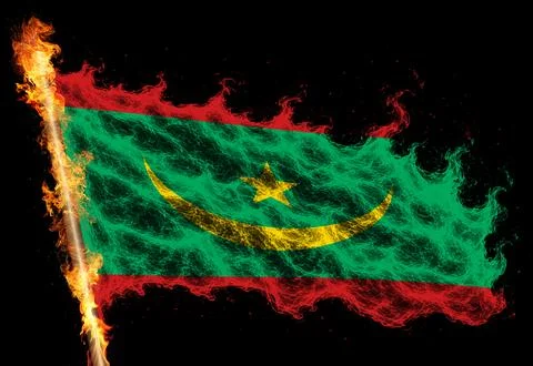 3D Flag on flames Stock Photos