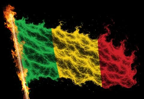 3D Flag on flames Stock Photos