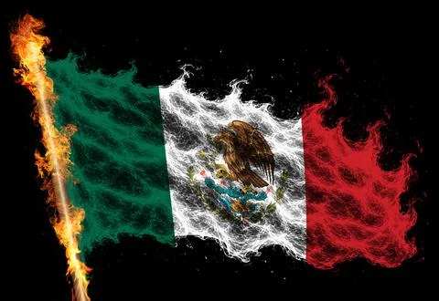 3D Flag on flames Stock Photos