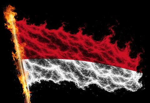 3D Flag on flames Stock Photos