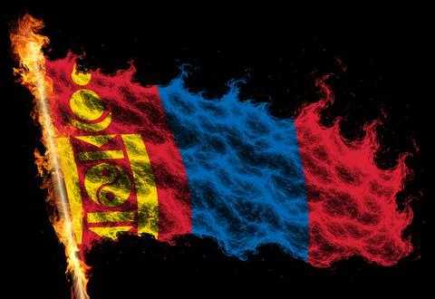 3D Flag on flames Stock Photos
