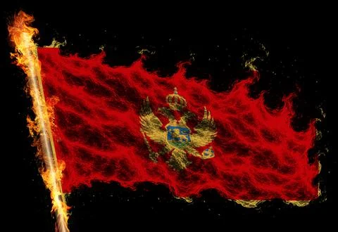 3D Flag on flames Stock Photos