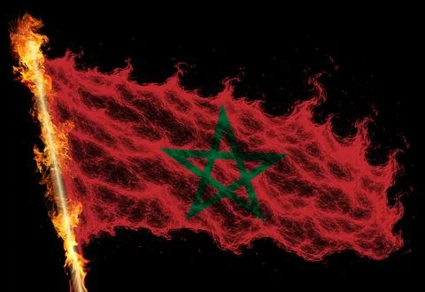 3D Flag on flames Stock Photos