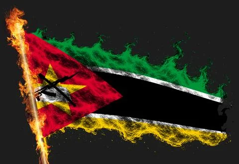 3D Flag on flames Stock Photos