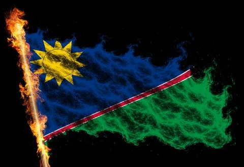 3D Flag on flames Stock Photos