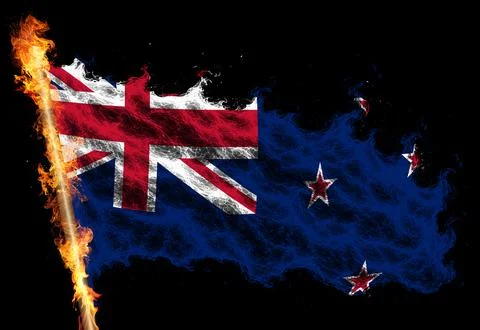 3D Flag on flames Stock Photos