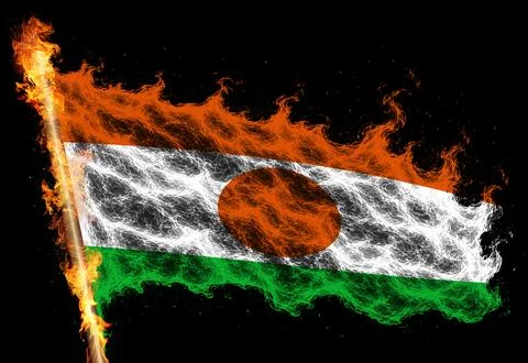 3D Flag on flames Stock Photos
