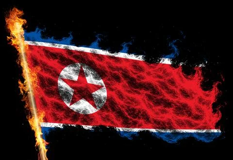 3D Flag on flames Stock Photos