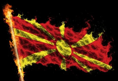 3D Flag on flames Stock Photos