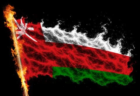 3D Flag on flames Stock Photos