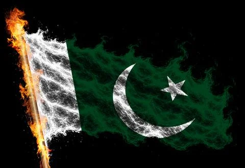 3D Flag on flames Stock Photos