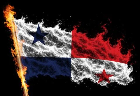 3D Flag on flames Stock Photos