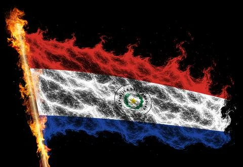 3D Flag on flames Stock Photos