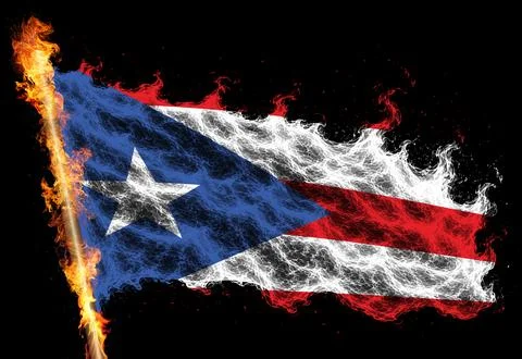 3D Flag on flames Stock Photos