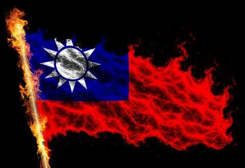 3D Flag on flames Stock Photos