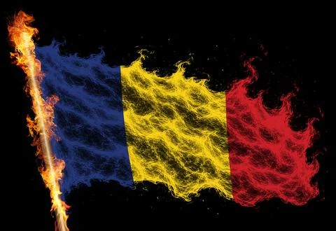 3D Flag on flames Stock Photos