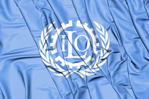 3D Flag of the ILO. 3D Illustration. Stock Illustration