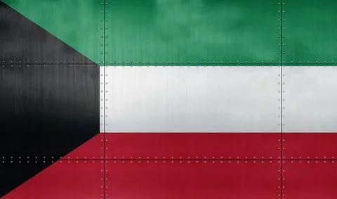 3D Flag of Kuwait on metal Illustrazione stock