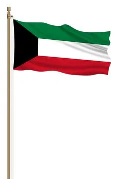 3D Flag of Kuwait on a pillar Illustrazione stock