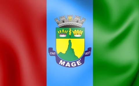 3D Flag of Mage (Rio de Janeiro), Brazil. 3D Illustration. Stock Illustration