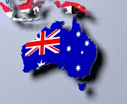 3D flag map of Australia rendered image Stock Illustration