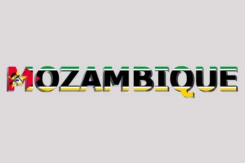 3D Flag of Mozambique on a text background. Stock Illustration