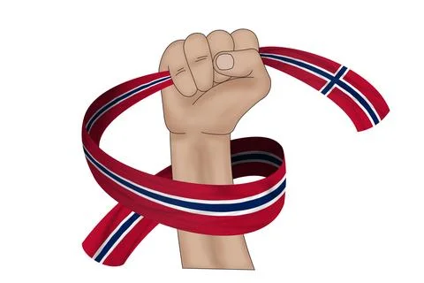 3D Flag on ribbon in hand Stock Illustration