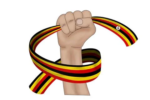 3D Flag on ribbon in hand Stock Illustration