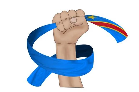 3D Flag on ribbon in hand Stock Illustration