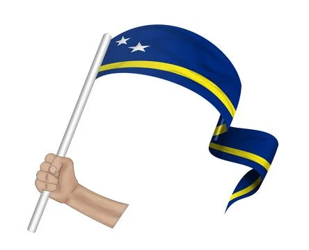 3D Flag on ribbon in hand Stock Illustration